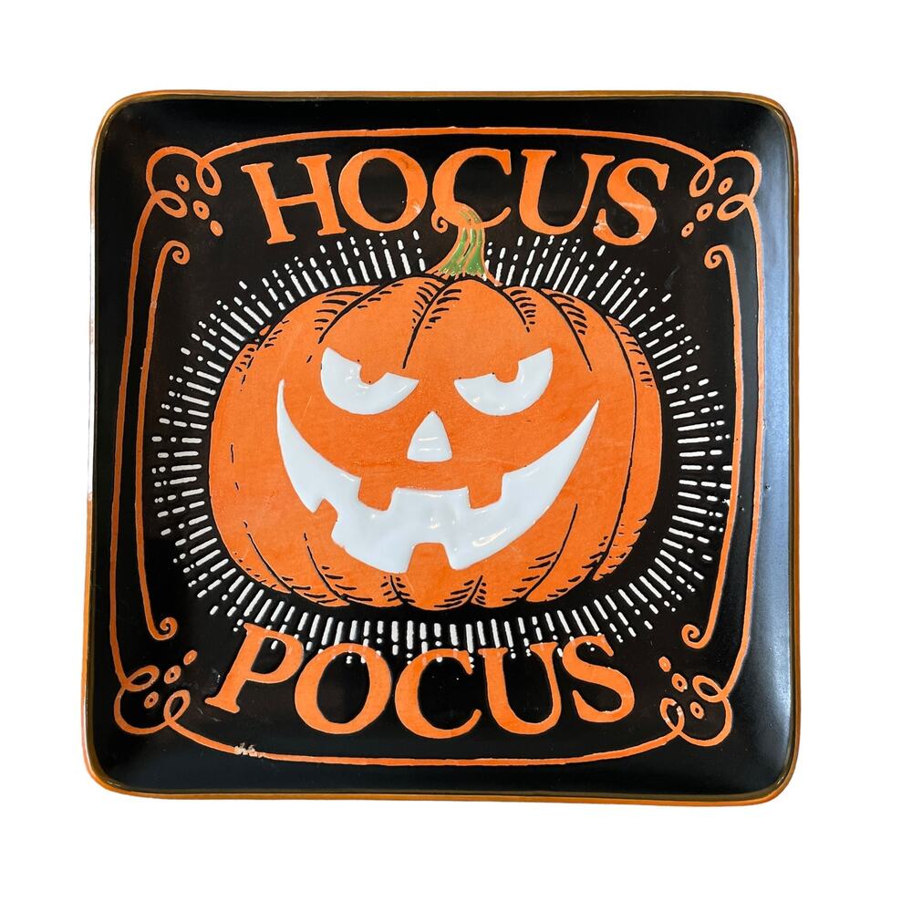 Eli + Ana Halloween HOCUS POCUS HAUNTED PUMPKIN Ceramic Salad Plates 4pc NEW